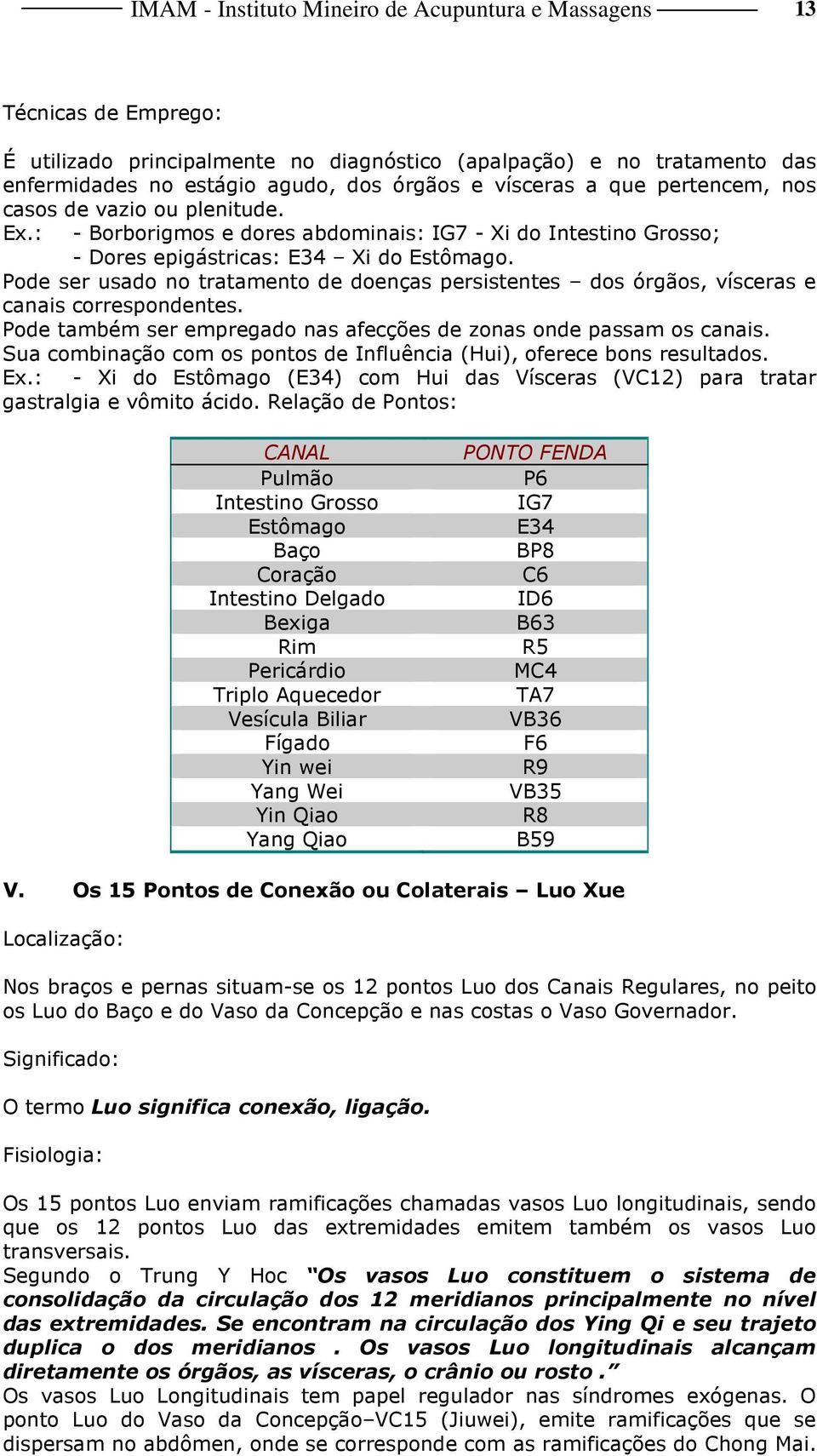 Pode ser usado no tratamento de doenças persistentes dos órgãos, vísceras e canais correspondentes. Pode também ser empregado nas afecções de zonas onde passam os canais.