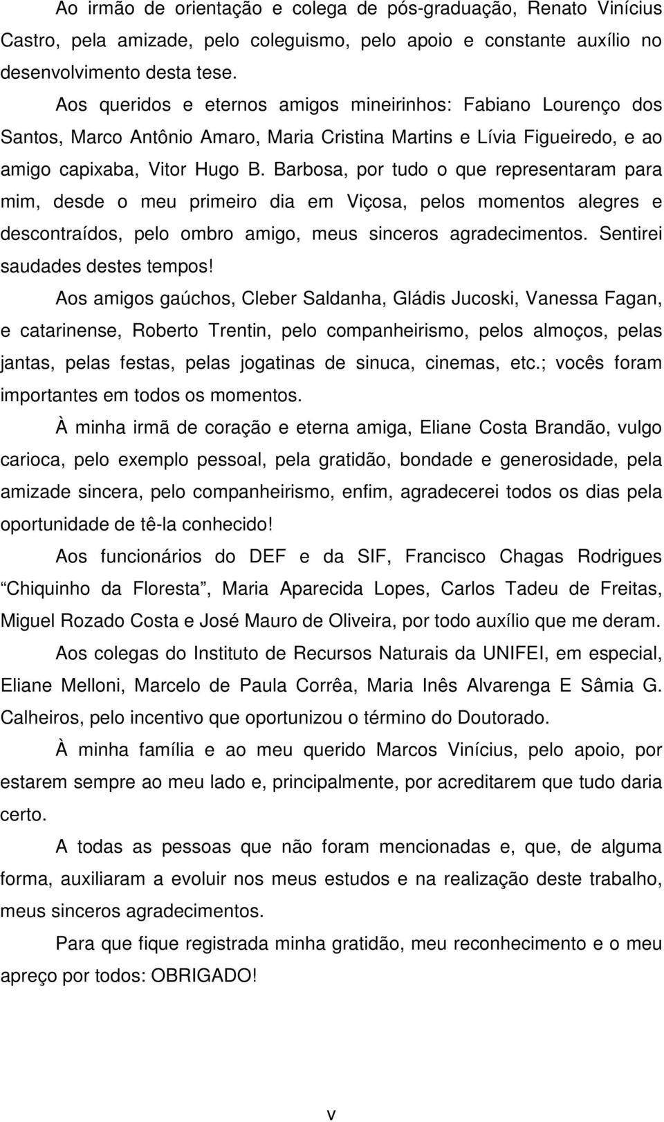 Barbosa, por tudo o que representaram para mim, desde o meu primeiro dia em Viçosa, pelos momentos alegres e descontraídos, pelo ombro amigo, meus sinceros agradecimentos.