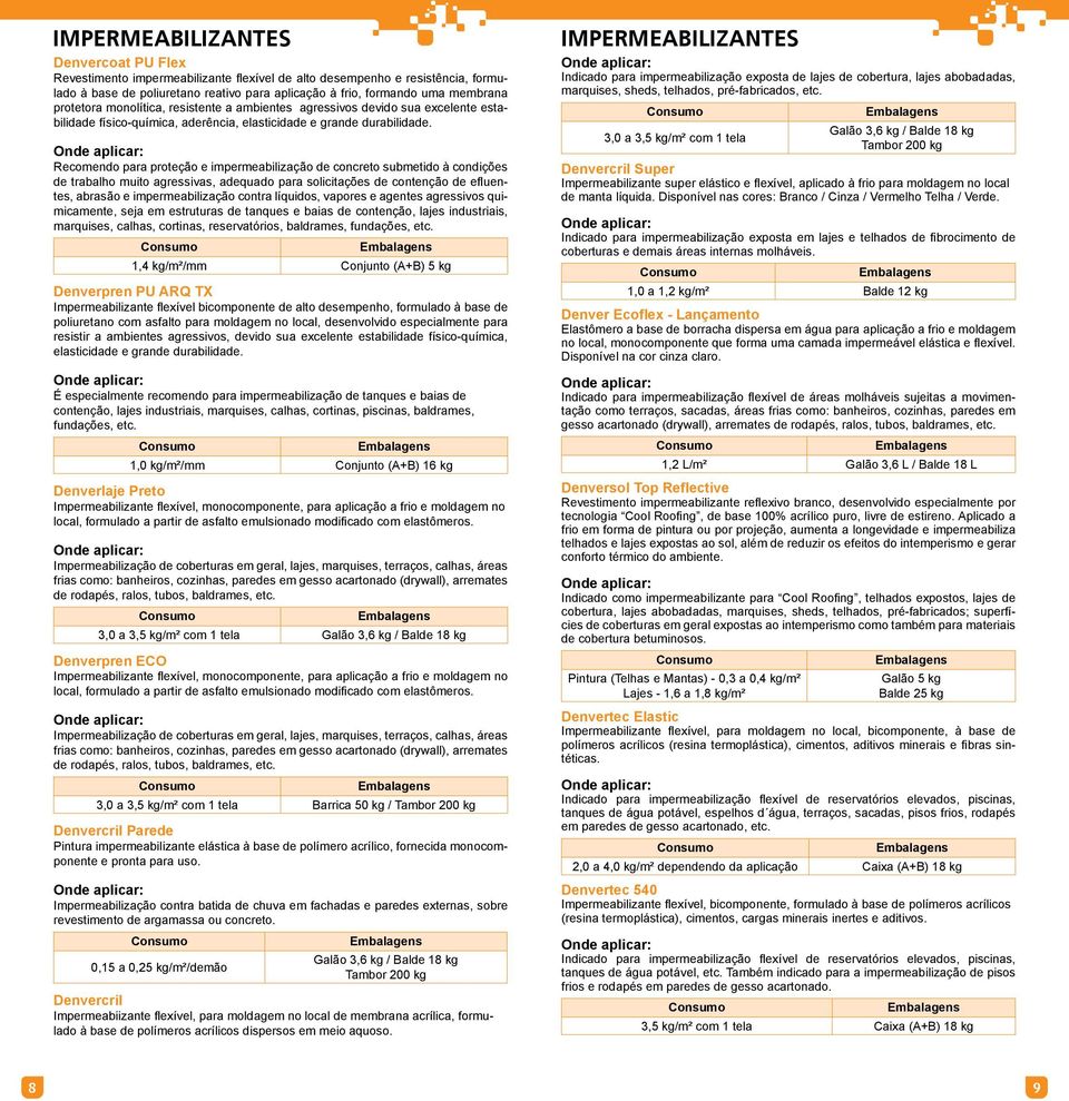 Recomendo para proteção e impermeabilização de concreto submetido à condições de trabalho muito agressivas, adequado para solicitações de contenção de efluentes, abrasão e impermeabilização contra