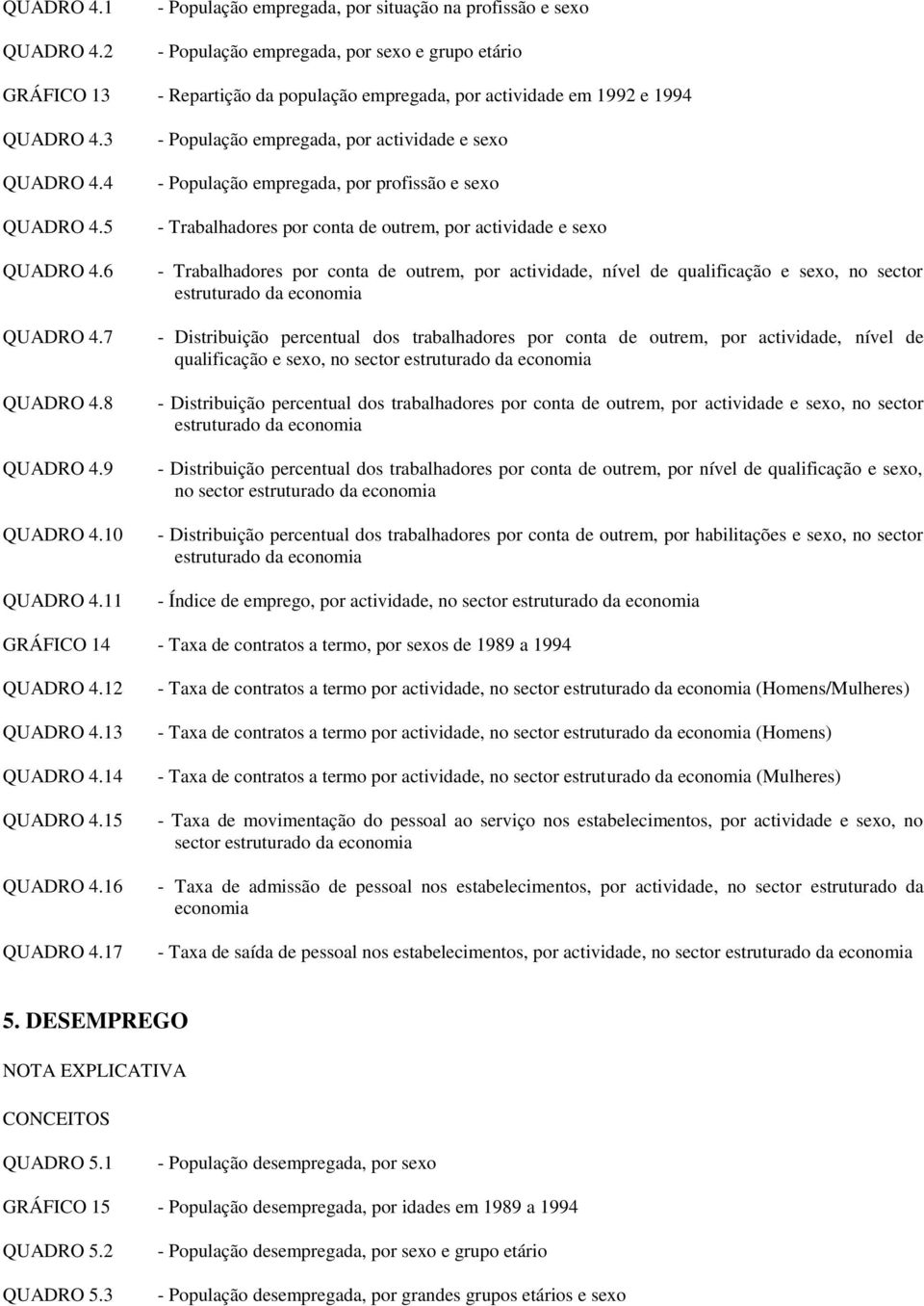 3 QUADRO 4.4 QUADRO 4.5 QUADRO 4.6 QUADRO 4.7 QUADRO 4.8 QUADRO 4.9 QUADRO 4.10 QUADRO 4.