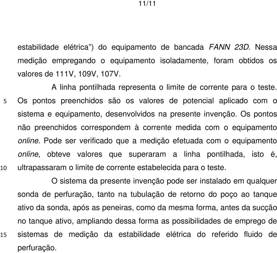 Os pontos não preenchidos correspondem à corrente medida com o equipamento online.