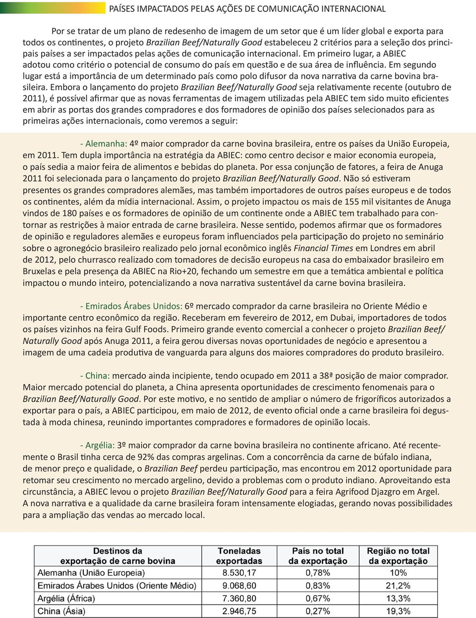 Em primeiro lugar, a ABIEC adotou como critério o potencial de consumo do país em questão e de sua área de influência.