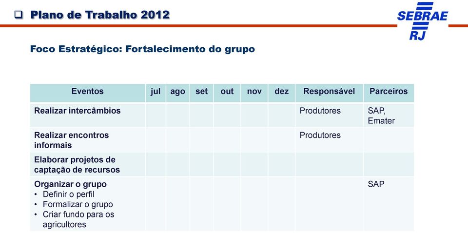 Realizar encontros informais Elaborar projetos de captação de recursos Organizar o