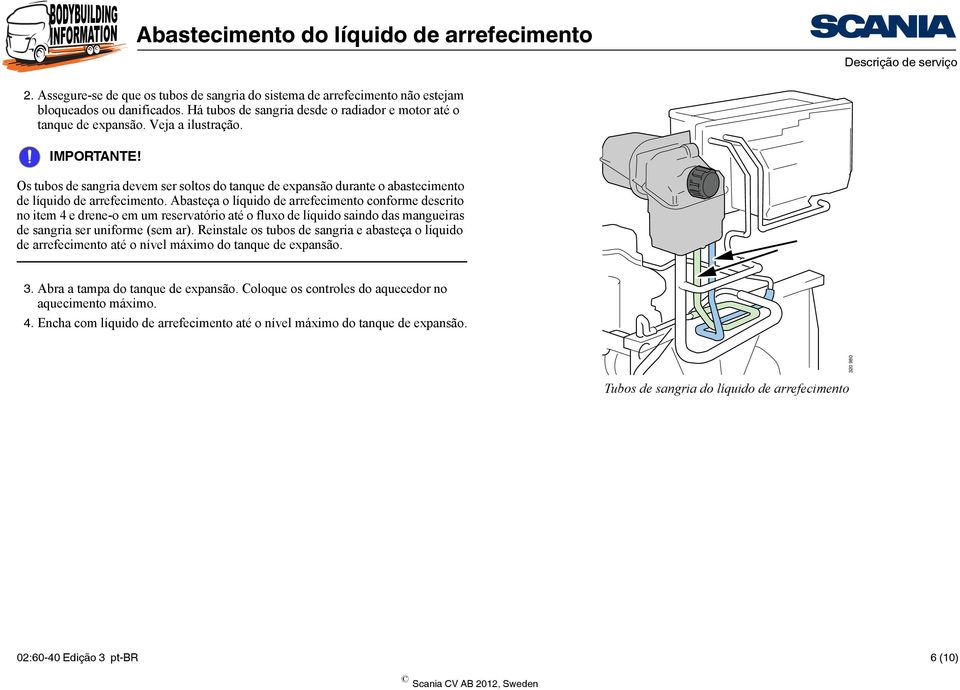 Abasteça o líquido de arrefecimento conforme descrito no item 4 e drene-o em um reservatório até o fluxo de líquido saindo das mangueiras de sangria ser uniforme (sem ar).