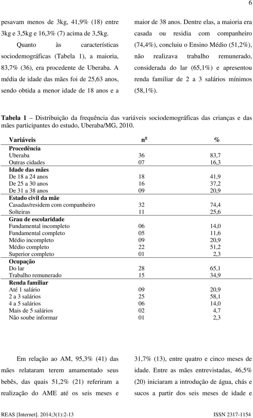 Dentre elas, a maioria era casada ou residia com companheiro (74,4%), concluiu o Ensino Médio (51,2%), não realizava trabalho remunerado, considerada do lar (65,1%) e apresentou renda familiar de 2 a