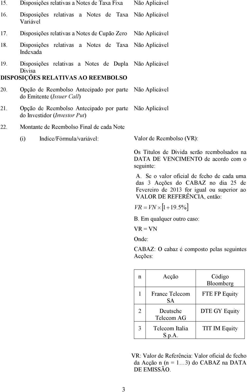 Opção de Reembolso Antecipado por parte do Investidor (Investor Put) 22.