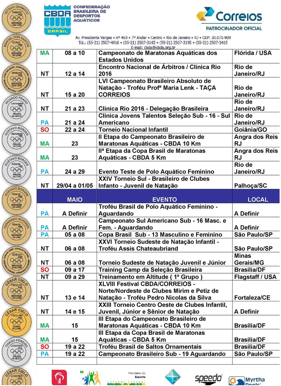 Campeonato Brasileiro de Angra dos Reis / 23 Maratonas Aquáticas - CBDA 10 Km RJ IIª Etapa da Copa Brasil de Maratonas Angra dos Reis / 23 RJ 24 a 29 Evento Teste de Polo Aquático Feminino XXIV