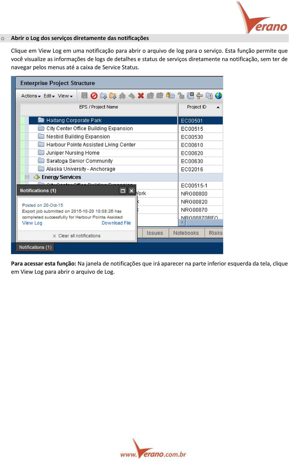 Esta função permite que você visualize as informações de logs de detalhes e status de serviços diretamente na