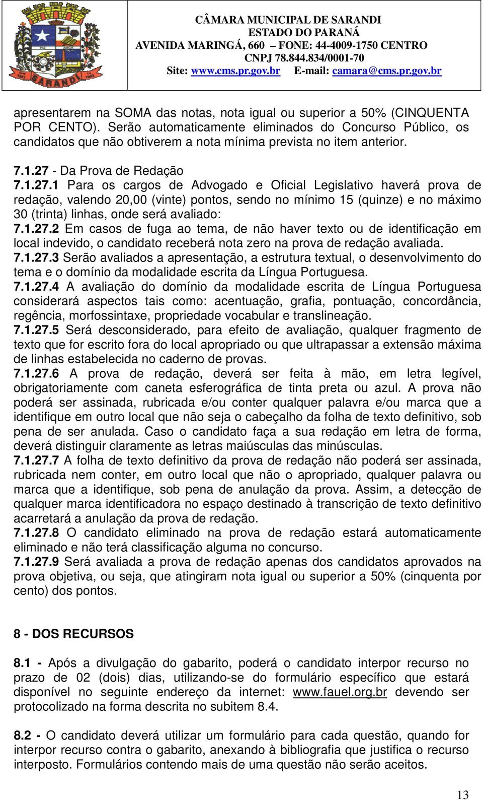 - Da Prova de Redação 7.1.27.