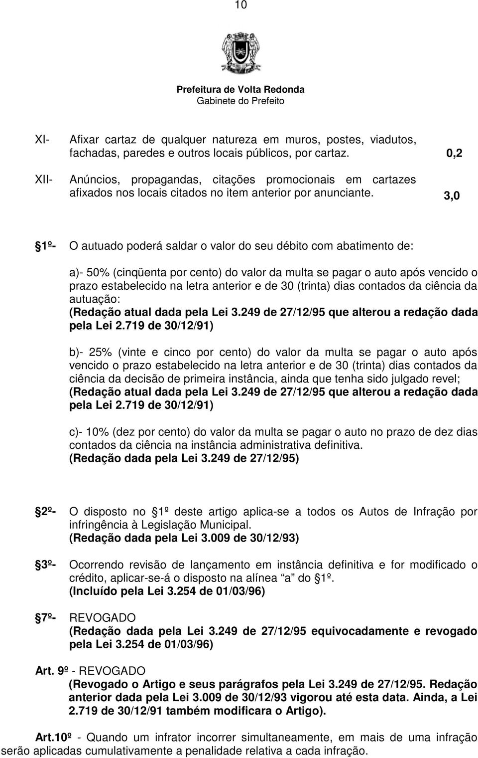 0,2 3,0 1º- O autuado poderá saldar o valor do seu débito com abatimento de: a)- 50% (cinqüenta por cento) do valor da multa se pagar o auto após vencido o prazo estabelecido na letra anterior e de