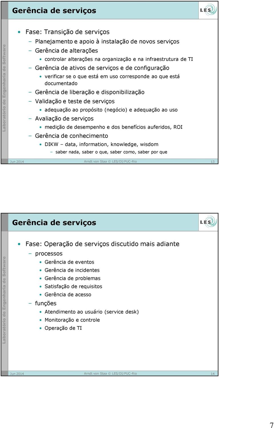 (negócio) e adequação ao uso Avaliação de serviços medição de desempenho e dos benefícios auferidos, ROI Gerência de conhecimento DIKW data, information, knowledge, wisdom saber nada, saber o que,