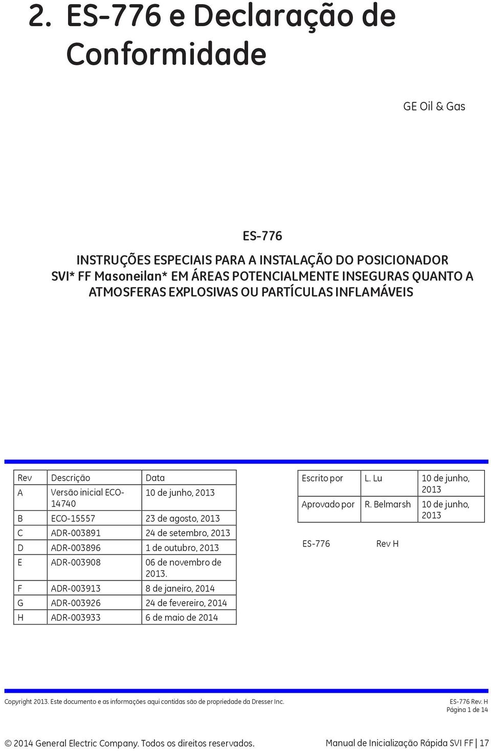 ADR-003908 06 de novembro de 2013. F ADR-003913 8 de janeiro, 2014 G ADR-003926 24 de fevereiro, 2014 H ADR-003933 6 de maio de 2014 Escrito por L. Lu 10 de junho, 2013 Aprovado por R.