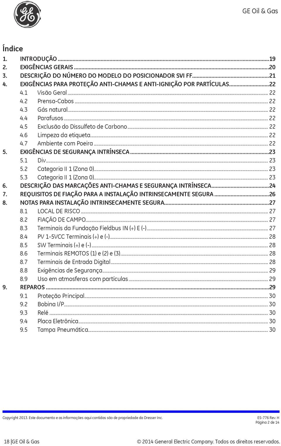 EXIGÊNCIAS DE SEGURANÇA INTRÍNSECA... 23 5.1 Div... 23 5.2 Categoria II 1 (Zona 0)... 23 5.3 Categoria II 1 (Zona 0)... 23 6. DESCRIÇÃO DAS MARCAÇÕES ANTI-CHAMAS E SEGURANÇA INTRÍNSECA... 24 7.