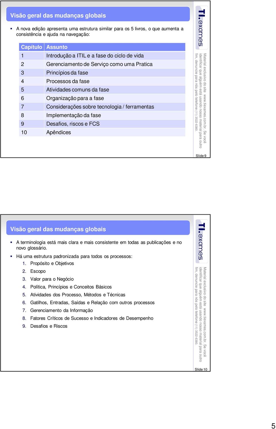 Implementação da fase 9 Desafios, riscos e FCS 10 Apêndices Slide 9 Visão geral das mudanças globais A terminologia está mais clara e mais consistente em todas as publicações e no novo glossário.