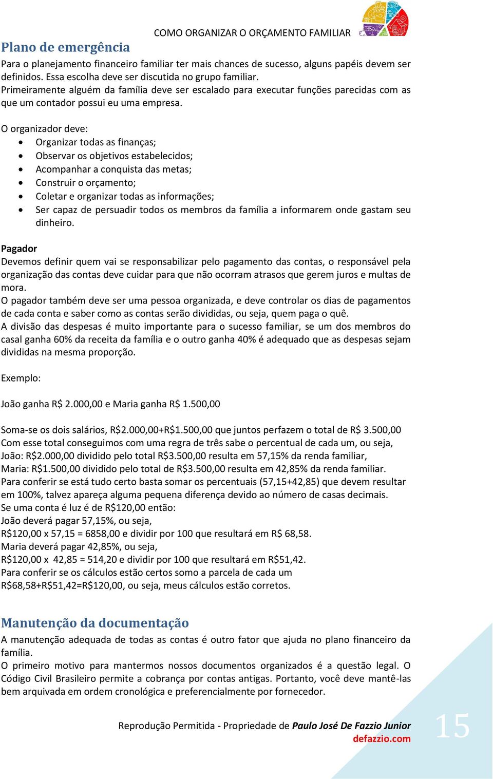 O organizador deve: Organizar todas as finanças; Observar os objetivos estabelecidos; Acompanhar a conquista das metas; Construir o orçamento; Coletar e organizar todas as informações; Ser capaz de