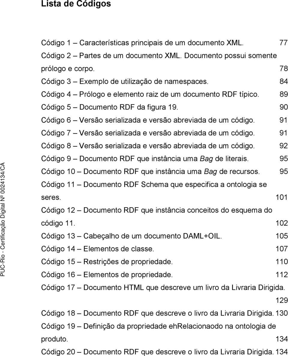 90 Código 6 Versão serializada e versão abreviada de um código. 91 Código 7 Versão serializada e versão abreviada de um código. 91 Código 8 Versão serializada e versão abreviada de um código.