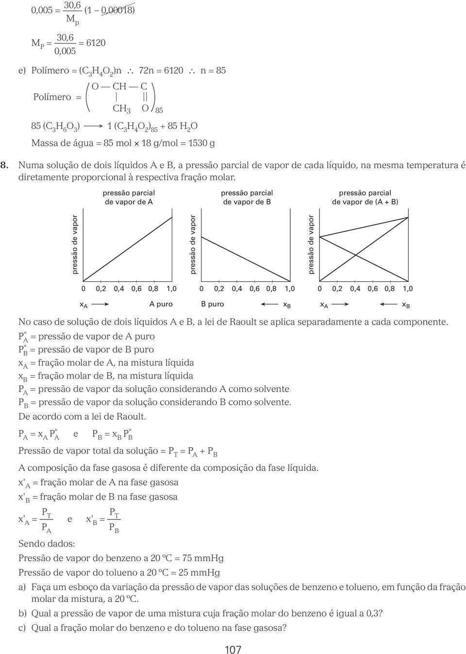 pressão parcial de vapor de A pressão parcial de vapor de B pressão parcial de vapor de (A + B) pressão de vapor pressão de vapor pressão de vapor 0 0,2 0,4 0,6 0,8 1,0 0 0,2 0,4 0,6 0,8 1,0 0 0,2