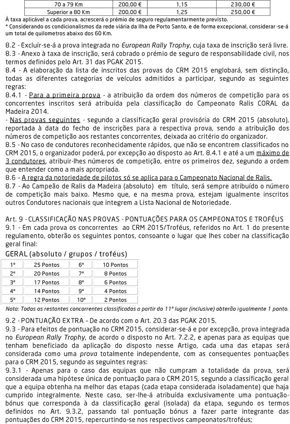 2 - Excluír-se-á a prova integrada no European Rally Trophy, cuja taxa de inscrição será livre. 8.