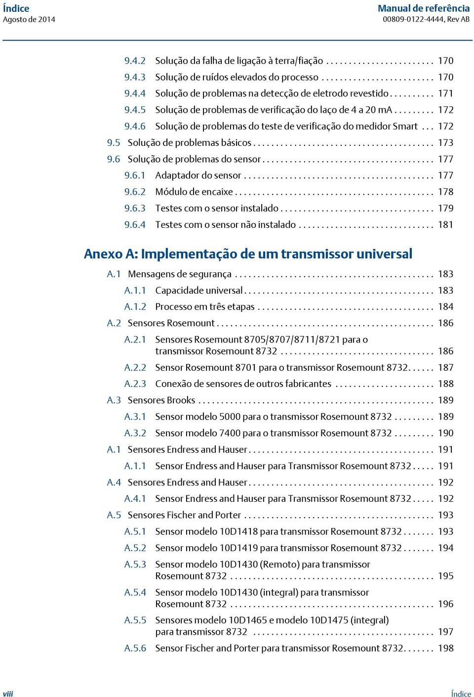 ....................................... 173 9.6 Solução de problemas do sensor...................................... 177 9.6.1 Adaptador do sensor.......................................... 177 9.6.2 Módulo de encaixe.