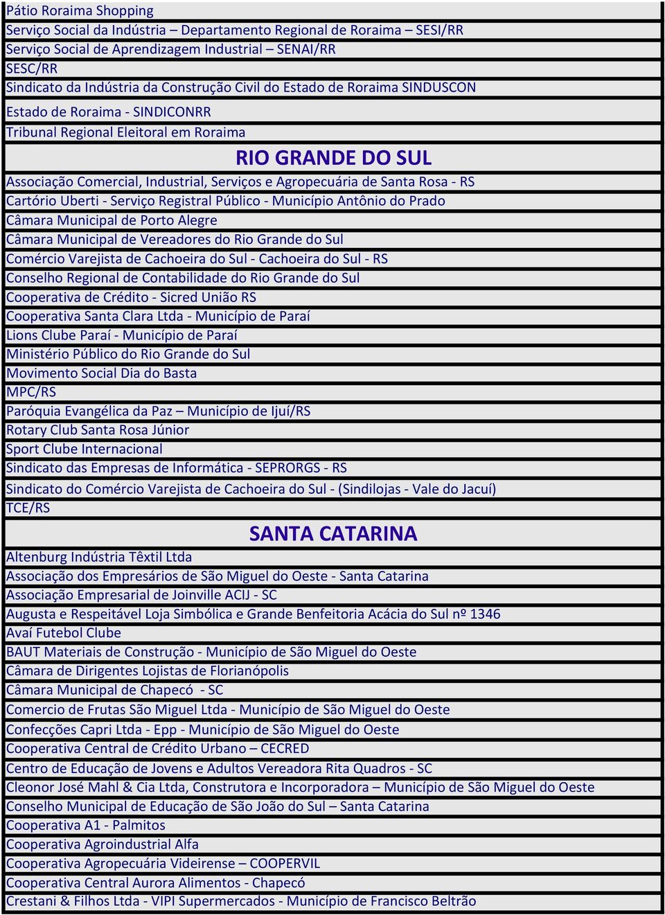 GRANDE DO SUL Associação Comercial, Industrial, Serviços e Agropecuária de Santa Rosa - RS Cartório Uberti - Serviço Registral Público - Município Antônio do Prado Câmara Municipal de Porto Alegre