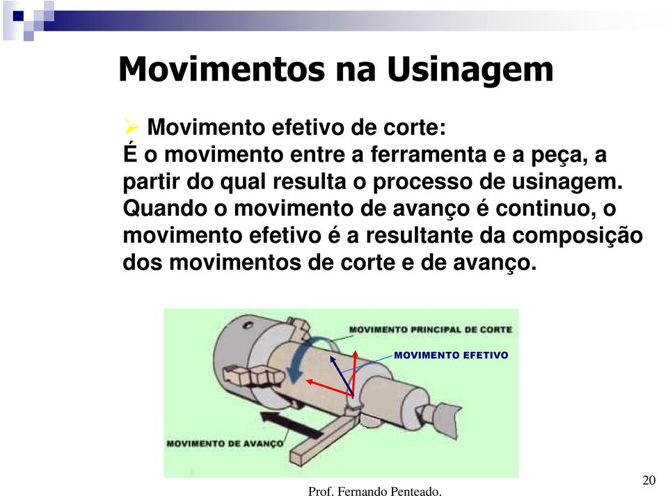 Quando o movimento de avanço é continuo, o movimento efetivo é a