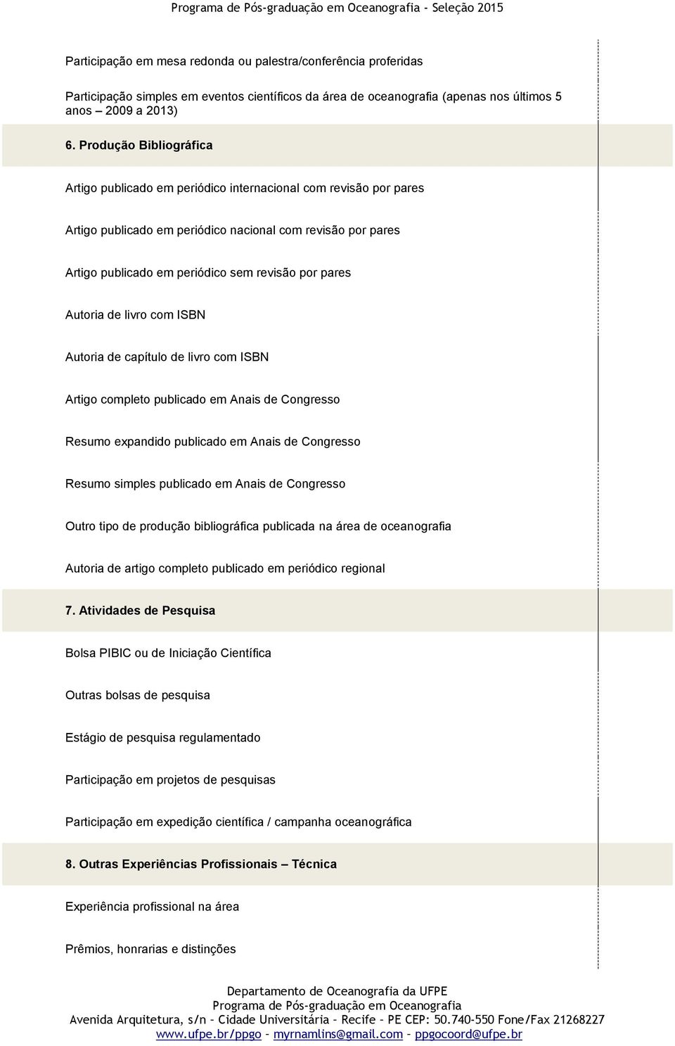 pares Autoria de livro com ISBN Autoria de capítulo de livro com ISBN Artigo completo publicado em Anais de Congresso Resumo expandido publicado em Anais de Congresso Resumo simples publicado em