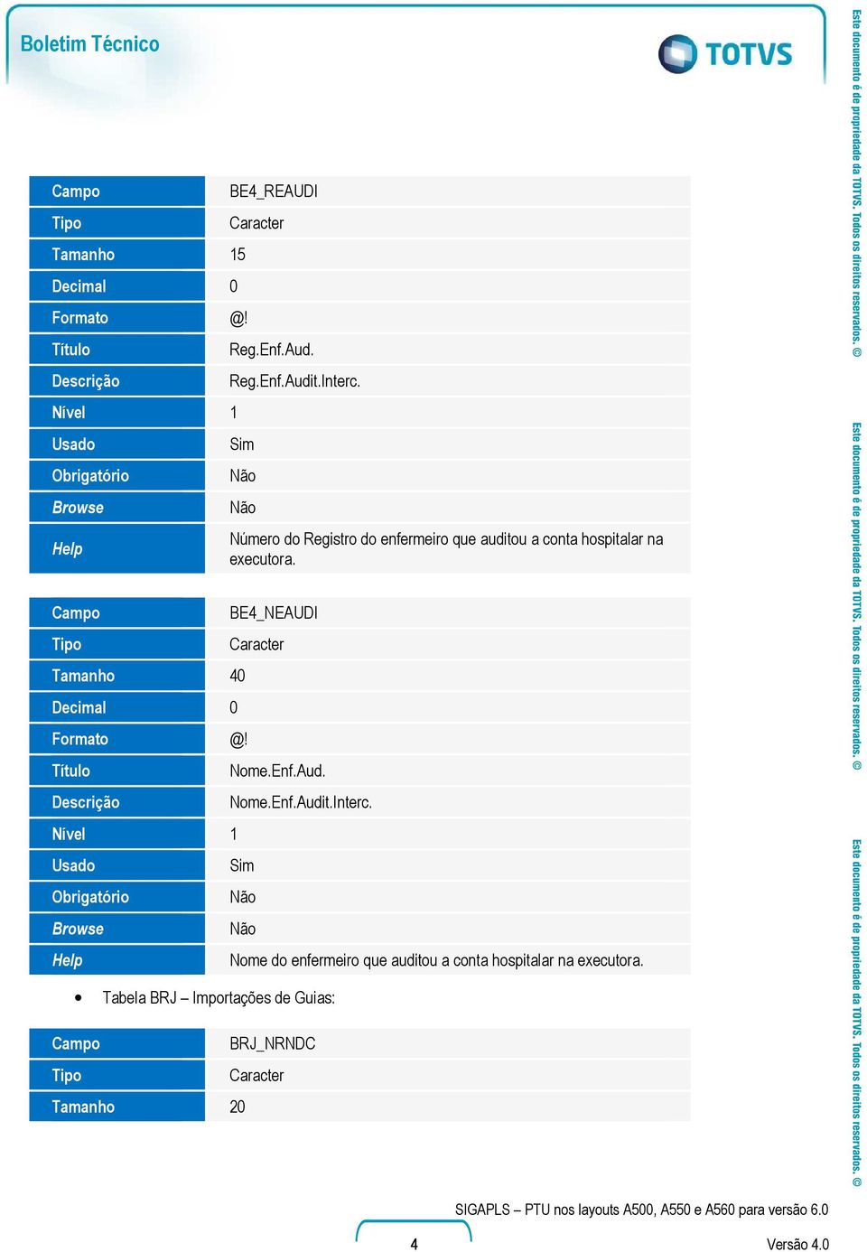 BE4_NEAUDI Tamanho 40 Nome.Enf.Aud. Descrição Nome.Enf.Audit.Interc.