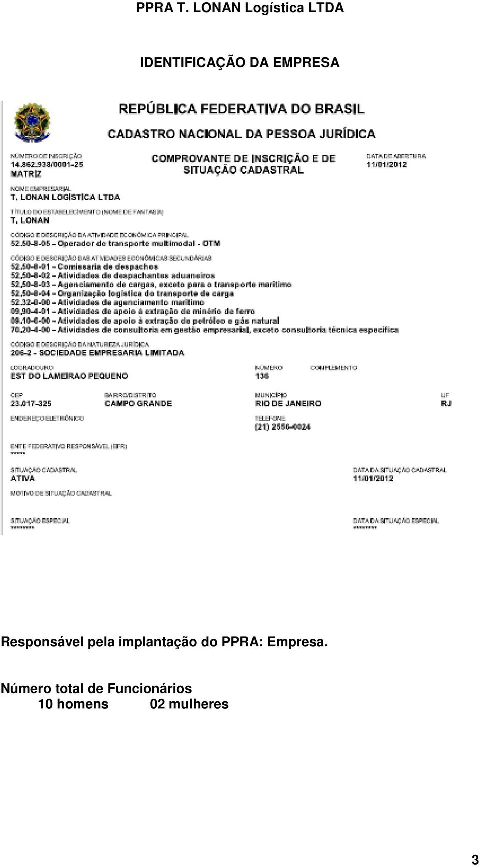 do PPRA: Empresa.