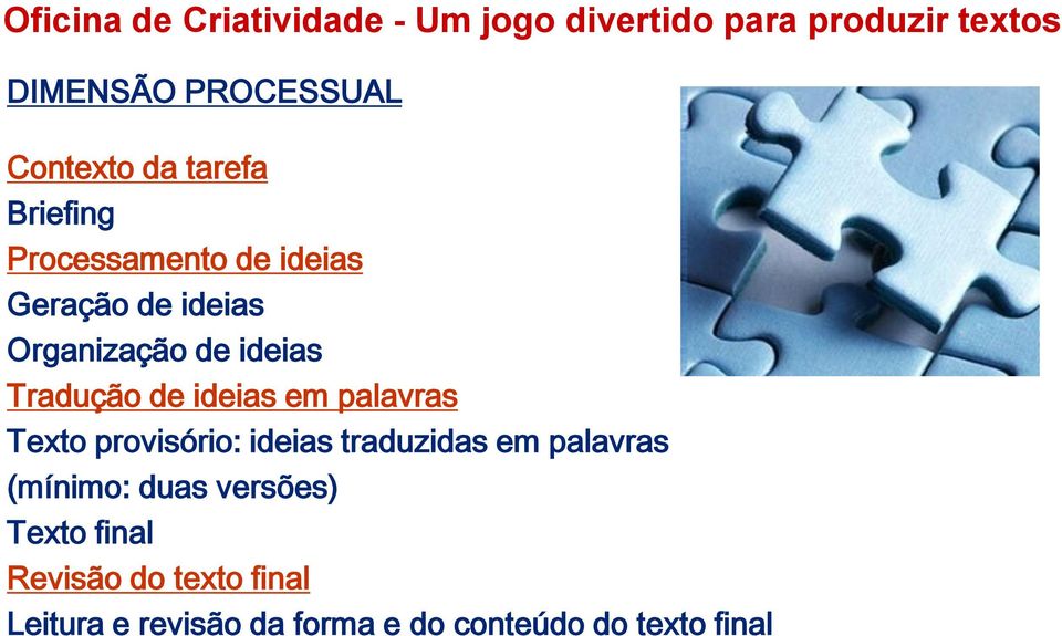 Texto provisório: ideias traduzidas em palavras (mínimo: duas versões)