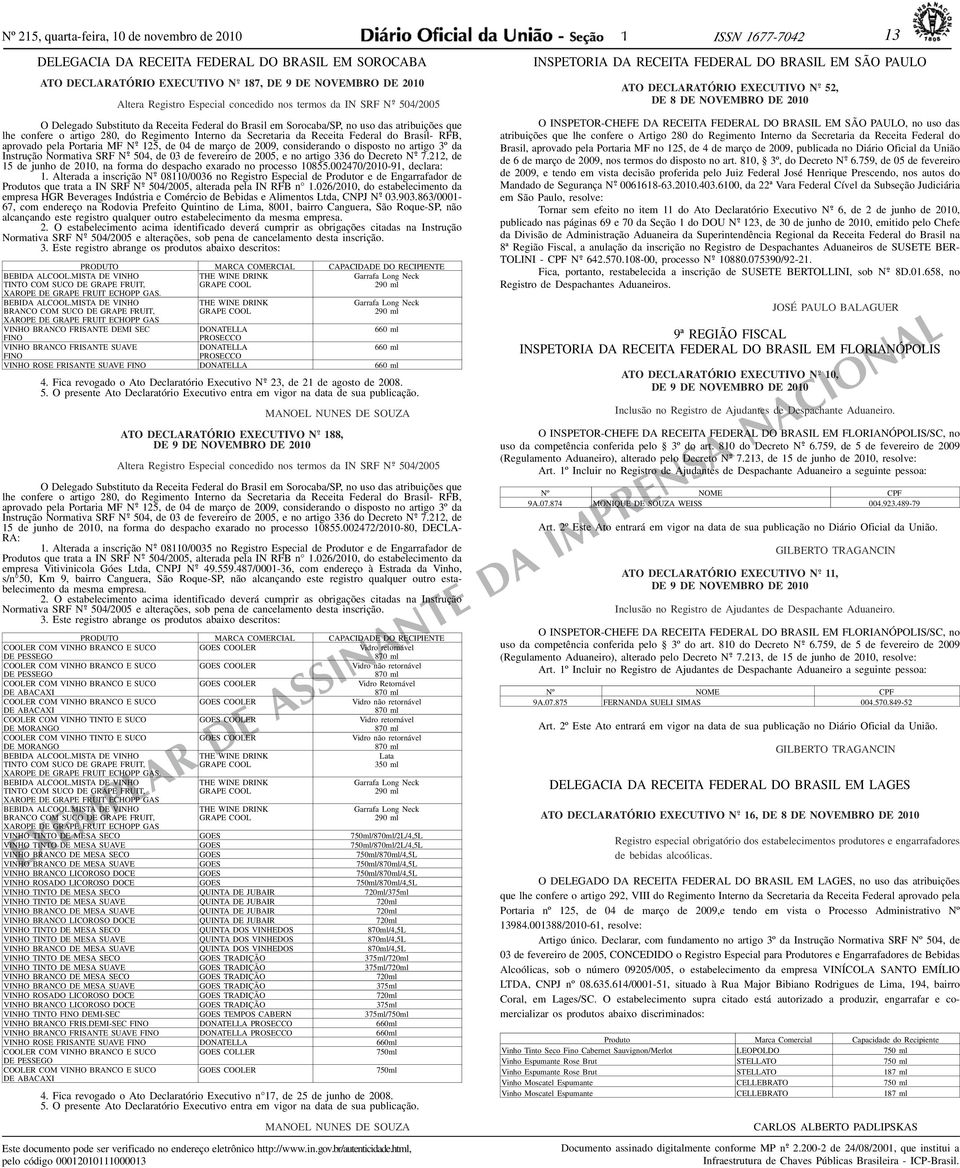 Federal do Brasil- RFB, aprovado pela Portaria MF 25, de 04 de março de 2009, considerando o disposto no artigo 3º da Instrução Normativa SRF 504, de 03 de fevereiro de 2005, e no artigo 336 do