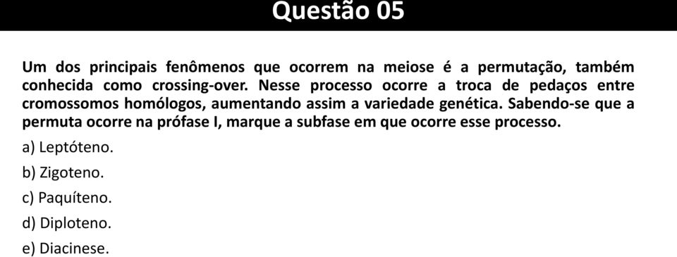 Nesse processo ocorre a troca de pedaços entre cromossomos homólogos, aumentando assim a