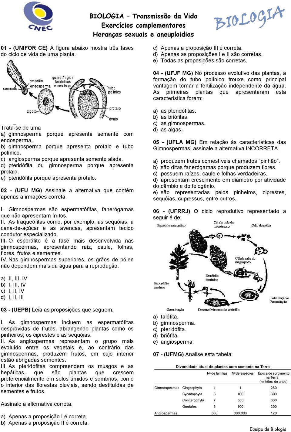 As primeiras plantas que apresentaram esta característica foram: Trata-se de uma a) gimnosperma porque apresenta semente com endosperma. b) gimnosperma porque apresenta protalo e tubo polínico.