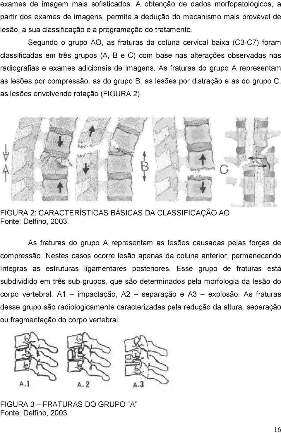 Segundo o grupo AO, as fraturas da coluna cervical baixa (C3-C7) foram classificadas em três grupos (A, B e C) com base nas alterações observadas nas radiografias e exames adicionais de imagens.