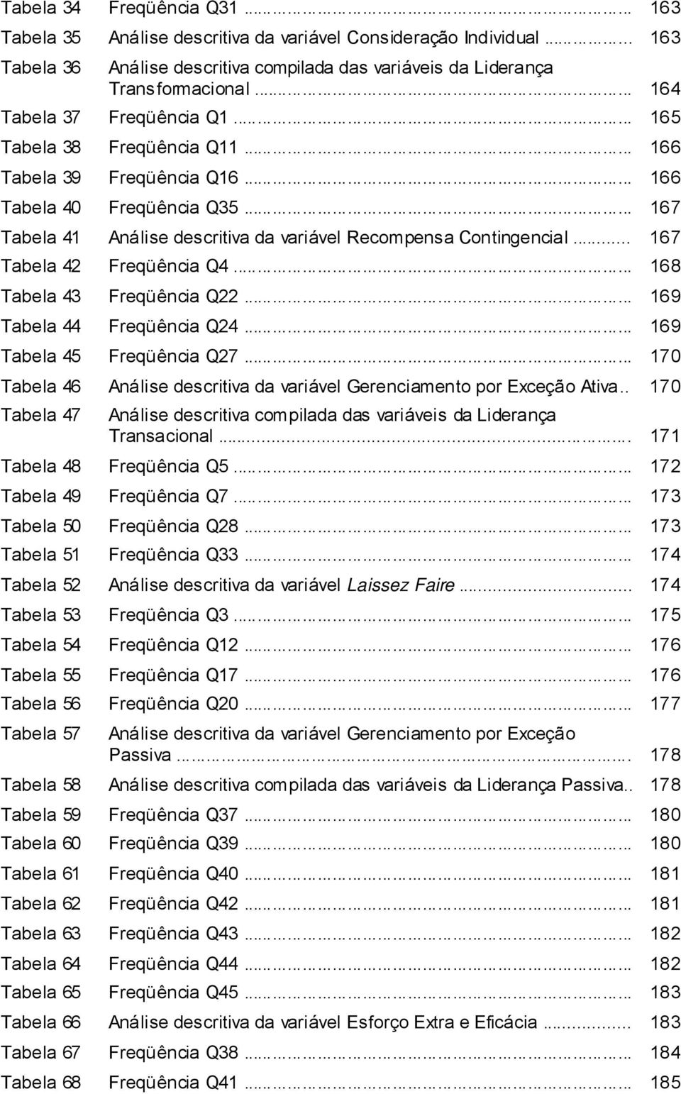 .. 167 Tabela 42 Freqüência Q4... 168 Tabela 43 Freqüência Q22... 169 Tabela 44 Freqüência Q24... 169 Tabela 45 Freqüência Q27.