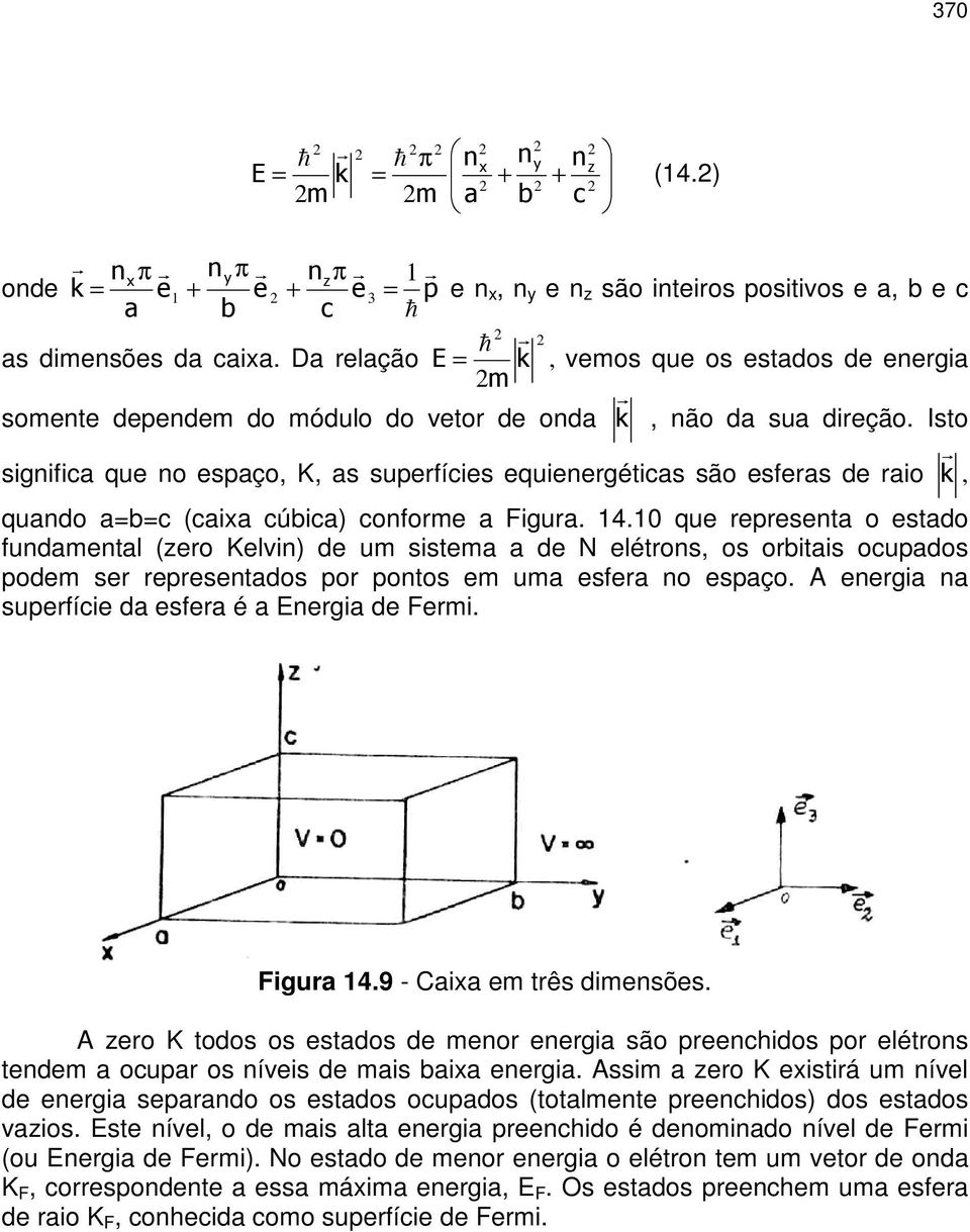 Isto significa que no espaço, K, as superfícies equienergéticas são esferas de raio, quando abc (caixa cúbica) conforme a Figura. 14.