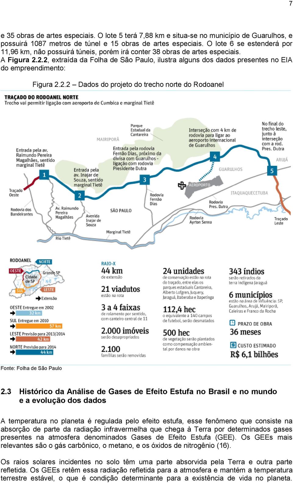 2.2, extraída da Folha de São Paulo, ilustra alguns dos dados presentes no EIA do empreendimento: Figura 2.2.2 Dados do projeto do trecho norte do Rodoanel Fonte: Folha de São Paulo 2.