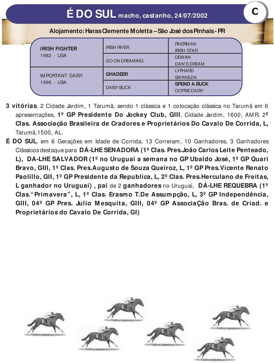 Presidente Do Jockey Club, GIII, Cidade Jardim, 1600, AMR, 2º Clas. Associação Brasileira de Cradores e Proprietários Do Cavalo De Corrida, L, Tarumã,1500, AL.