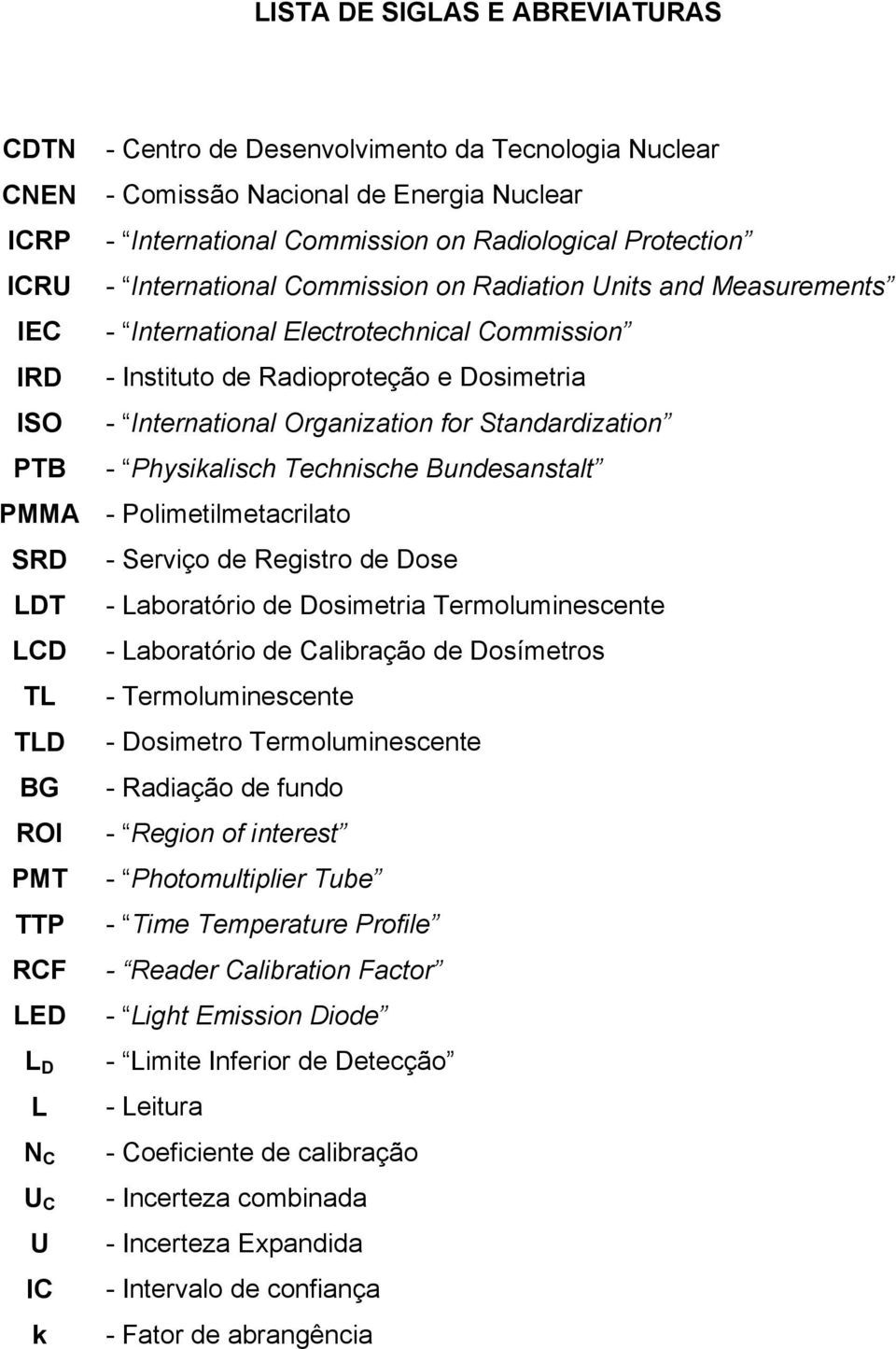 Instituto de Radioproteção e Dosimetria - International Organization for Standardization - Physikalisch Technische Bundesanstalt - Polimetilmetacrilato - Serviço de Registro de Dose - Laboratório de