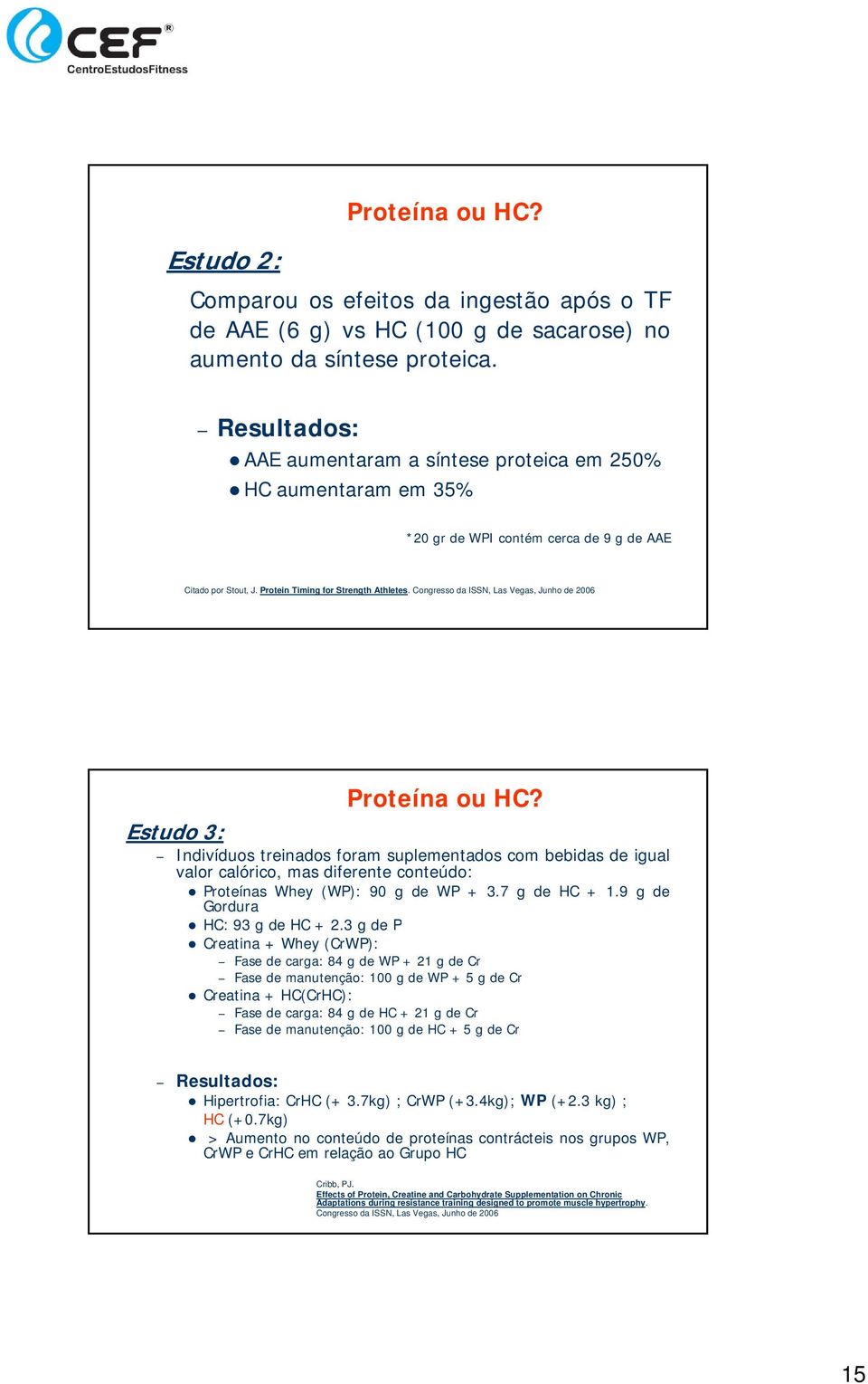 Congresso da ISSN, Las Vegas, Junho de 2006 Estudo 3: Proteína ou HC?