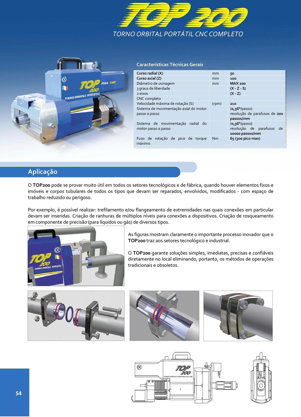 Nm (0,36 /passo) resolução de parafusos de 200 passos/mm (0,36 /passo) resolução de parafusos de 10000 passos/mm 65 (300 pico max) Aplicação O TOP200 pode se provar muito útil em todos os setores