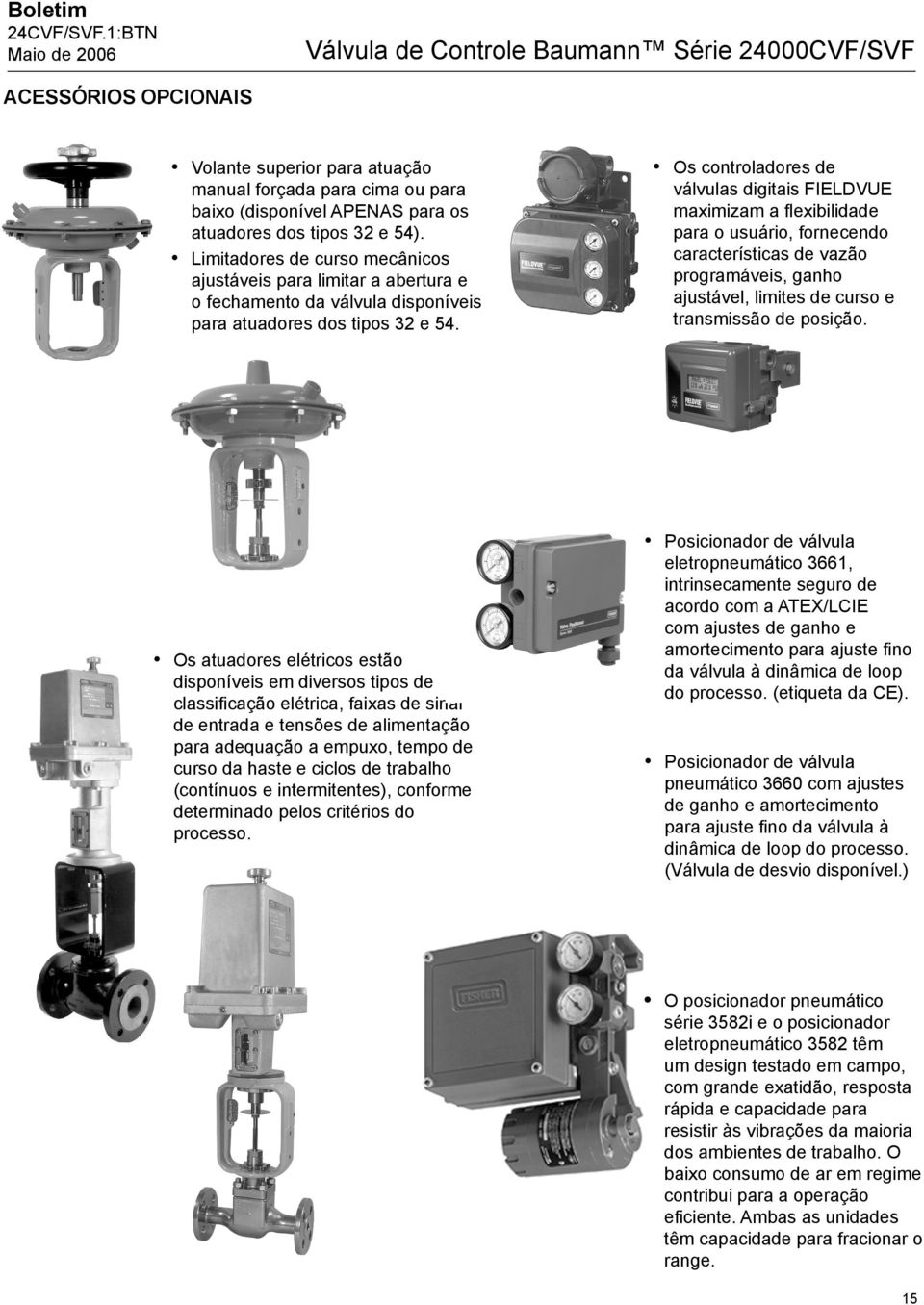 Os controladores de válvulas digitais FIELDVUE maximizam a fl exibilidade para o usuário, fornecendo características de vazão programáveis, ganho ajustável, limites de curso e transmissão de posição.