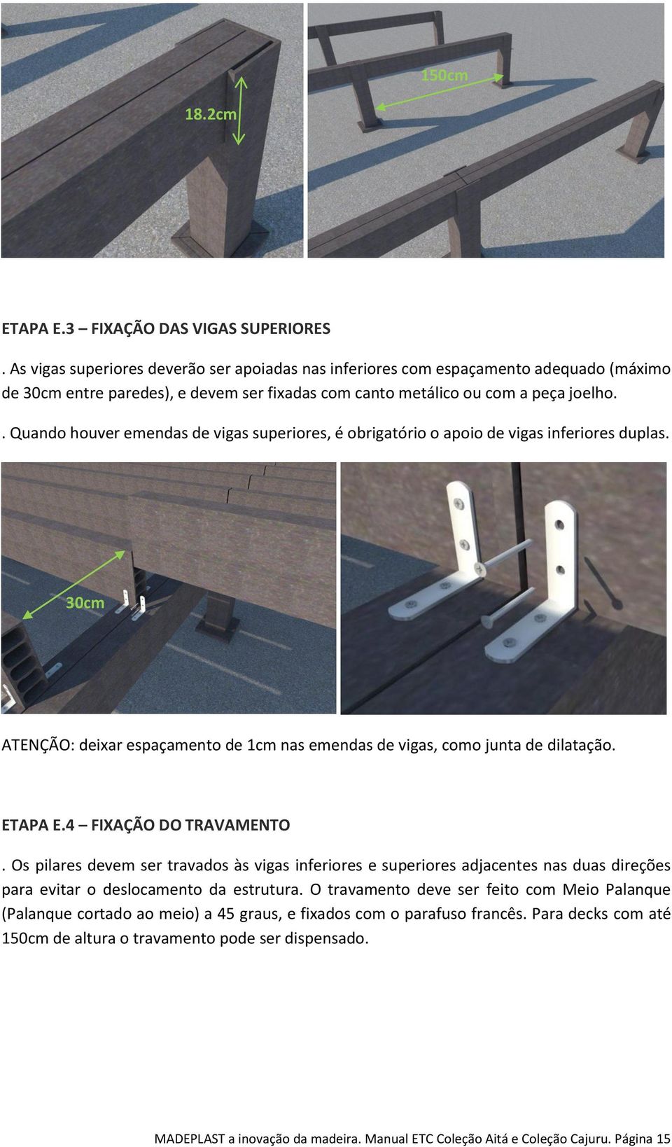 . Quando houver emendas de vigas superiores, é obrigatório o apoio de vigas inferiores duplas. 30cm ATENÇÃO: deixar espaçamento de 1cm nas emendas de vigas, como junta de dilatação. ETAPA E.