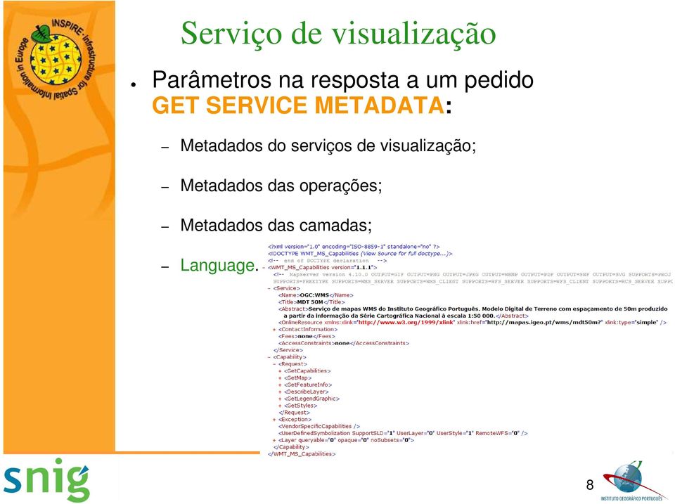 Metadados do serviços de visualização;