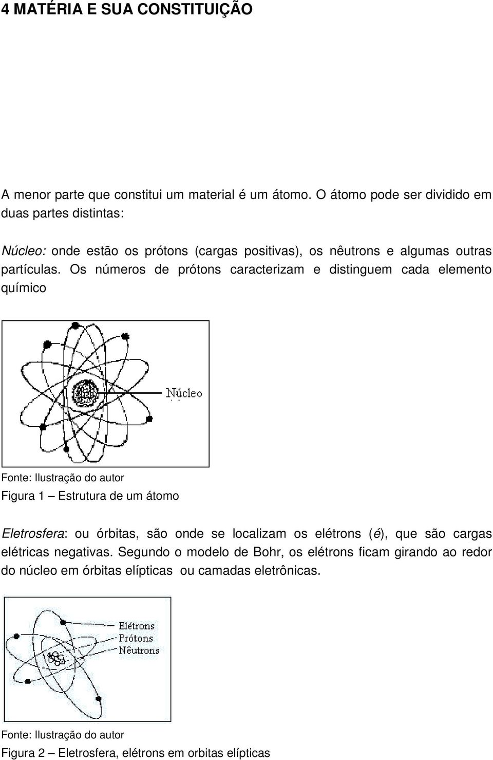 Os números de prótons caracterizam e distinguem cada elemento químico Fonte: Ilustração do autor Figura 1 Estrutura de um átomo Eletrosfera: ou órbitas, são onde