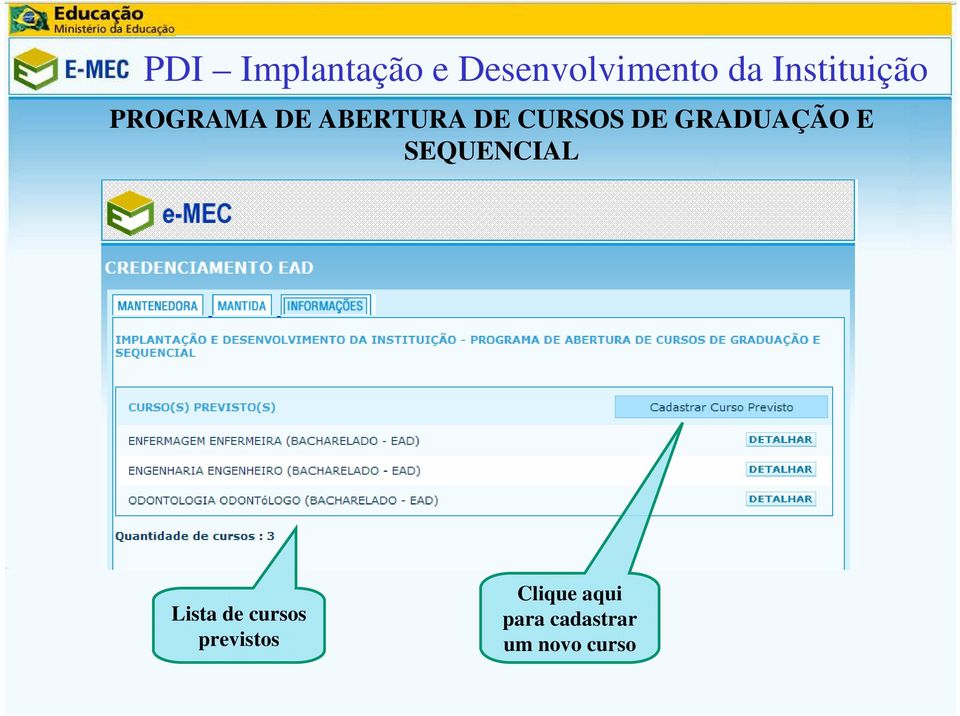 DE GRADUAÇÃO E SEQUENCIAL Lista de cursos