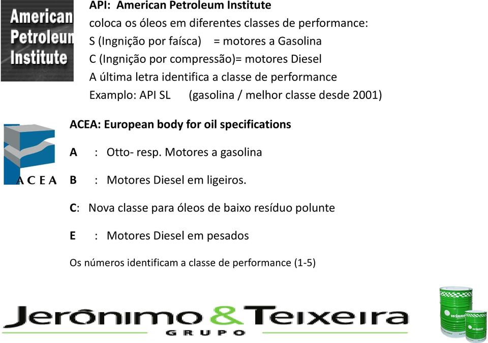 melhor classe desde 2001) ACEA: European body for oil specifications A B : Otto- resp.