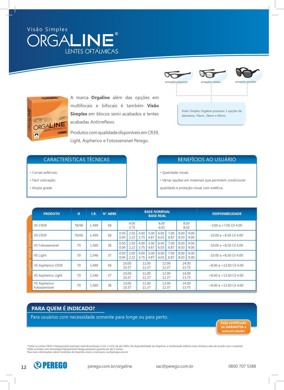 CARACTERÍSTICAS TÉCNICAS BENEFÍCIOS AO USUÁRIO Curvas esféricas; Fácil coloração; Ampla grade.