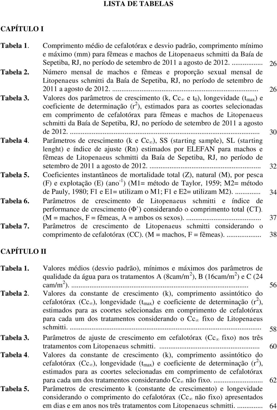 2012.... 26 Número mensal de machos e fêmeas e proporção sexual mensal de Litopenaeus schmitti da Baía de Sepetiba, RJ, no período de setembro de 2011 a agosto de 2012.