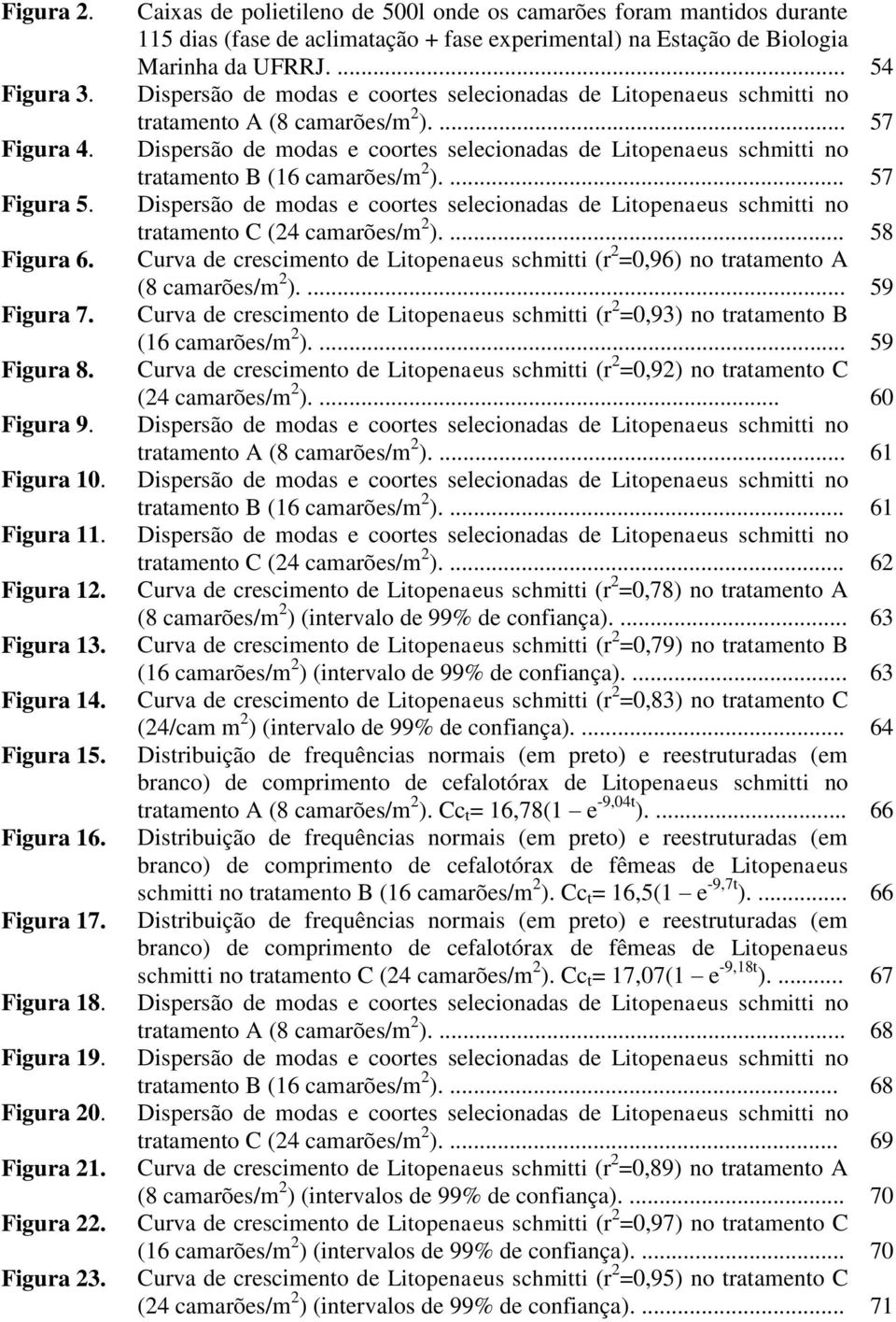 ... 54 Dispersão de modas e coortes selecionadas de Litopenaeus schmitti no tratamento A (8 camarões/m 2 ).
