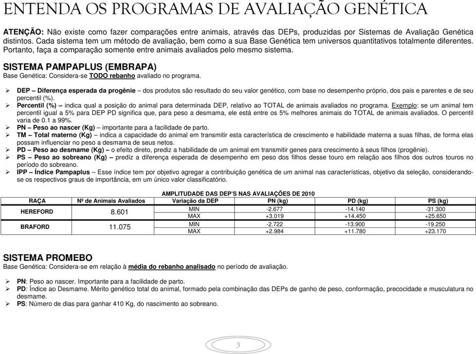 SISTEMA PAMPAPLUS (EMBRAPA) Base Genética: Considera-se TODO rebanho avaliado no programa.